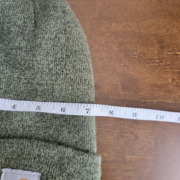 Carhartt Beanie Hat Cap Gray Yellow Acrylic Watch Fleece Graphic Logo Workwear - Picture 7 of 8